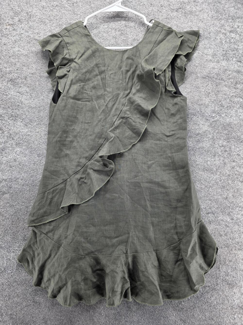 Karina Grimaldi Dress Womens S Green Sundress Short Flutter Sleeve Ruffle Lined